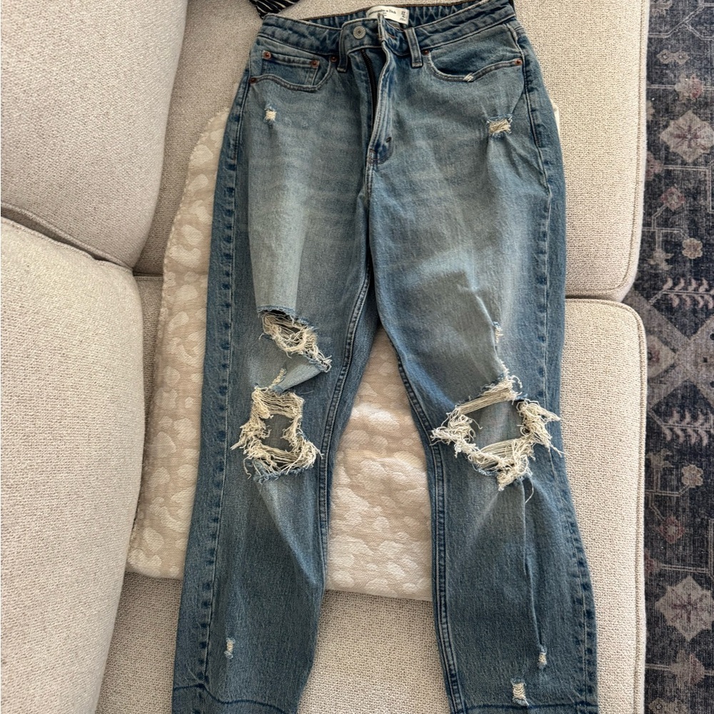 Abercrombie & Fitch Ripped Boyfriend Jeans - Light Blue
